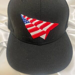 New Era Black Hat with Red, White, and Blue Design